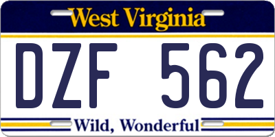 WV license plate DZF562