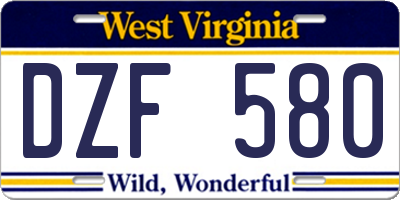 WV license plate DZF580