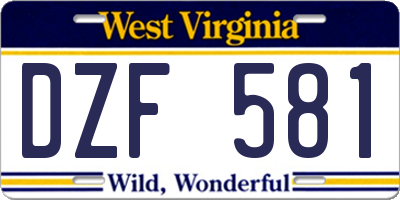 WV license plate DZF581