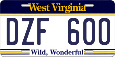 WV license plate DZF600