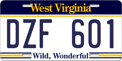 WV license plate DZF601