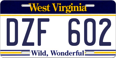 WV license plate DZF602