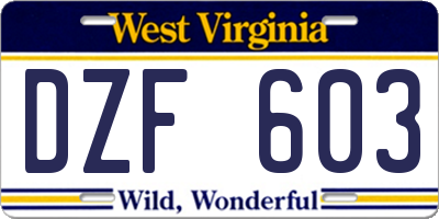 WV license plate DZF603