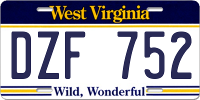 WV license plate DZF752