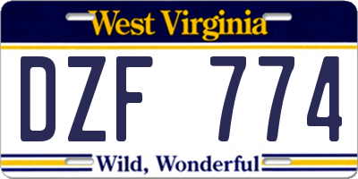 WV license plate DZF774