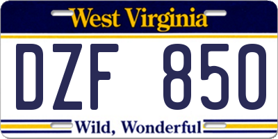 WV license plate DZF850