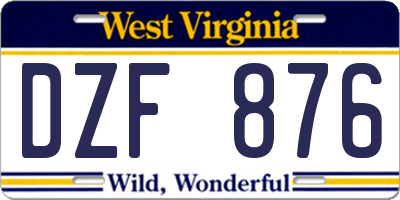 WV license plate DZF876