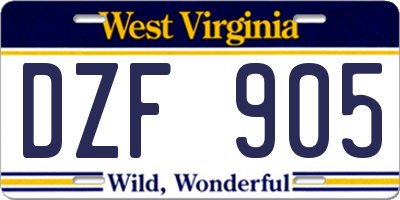 WV license plate DZF905