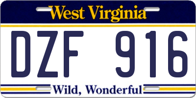WV license plate DZF916