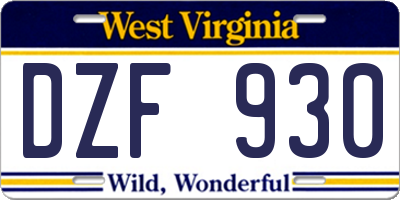 WV license plate DZF930