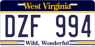 WV license plate DZF994