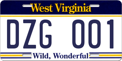 WV license plate DZG001