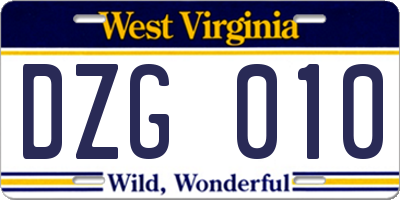 WV license plate DZG010