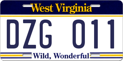 WV license plate DZG011