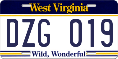WV license plate DZG019