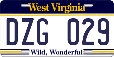 WV license plate DZG029