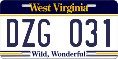 WV license plate DZG031