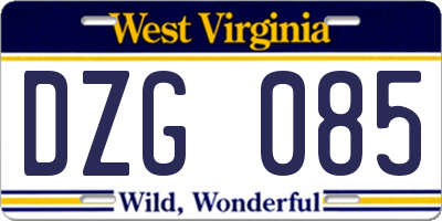 WV license plate DZG085