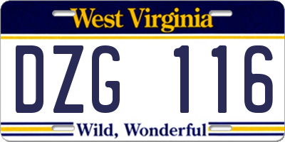 WV license plate DZG116