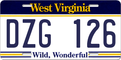 WV license plate DZG126