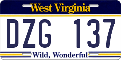 WV license plate DZG137