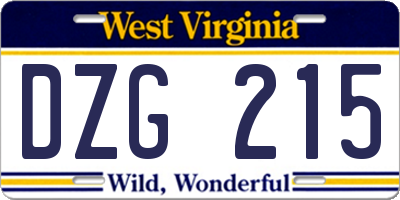 WV license plate DZG215