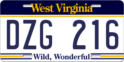 WV license plate DZG216