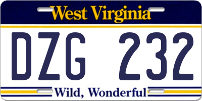 WV license plate DZG232