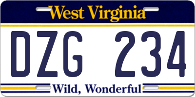 WV license plate DZG234