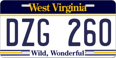 WV license plate DZG260