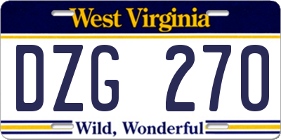 WV license plate DZG270
