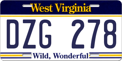 WV license plate DZG278
