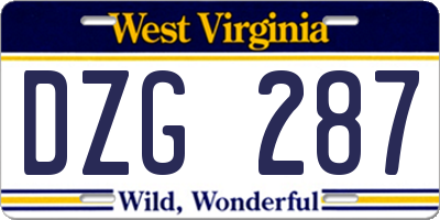 WV license plate DZG287