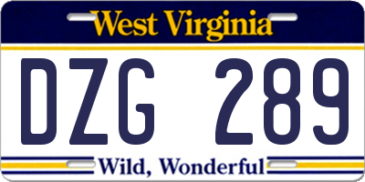 WV license plate DZG289