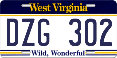 WV license plate DZG302