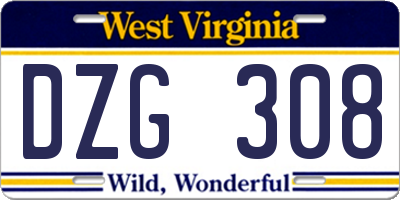 WV license plate DZG308