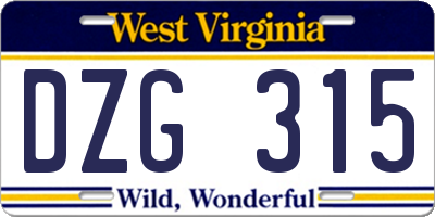 WV license plate DZG315