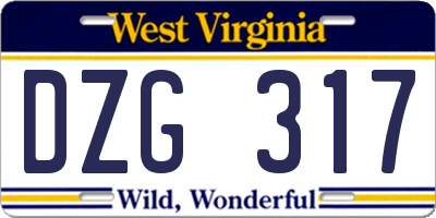 WV license plate DZG317