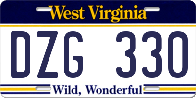 WV license plate DZG330