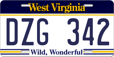 WV license plate DZG342