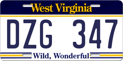 WV license plate DZG347