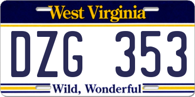 WV license plate DZG353