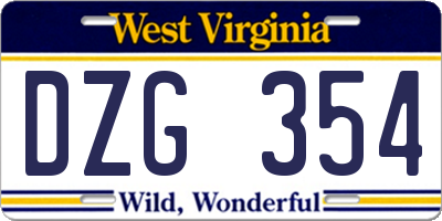 WV license plate DZG354