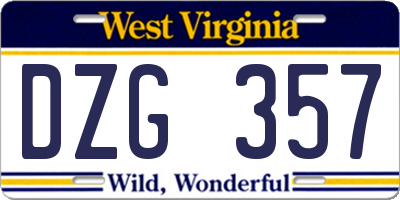 WV license plate DZG357