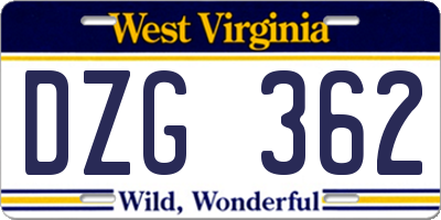 WV license plate DZG362
