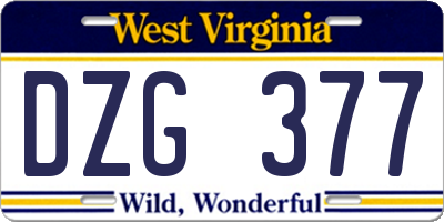 WV license plate DZG377
