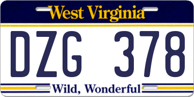 WV license plate DZG378