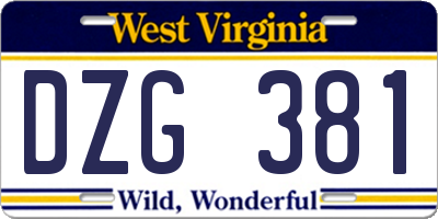 WV license plate DZG381