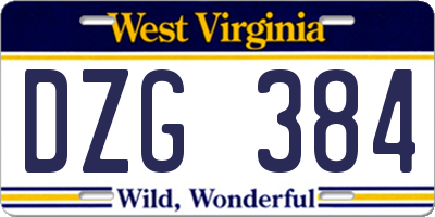 WV license plate DZG384