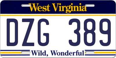 WV license plate DZG389